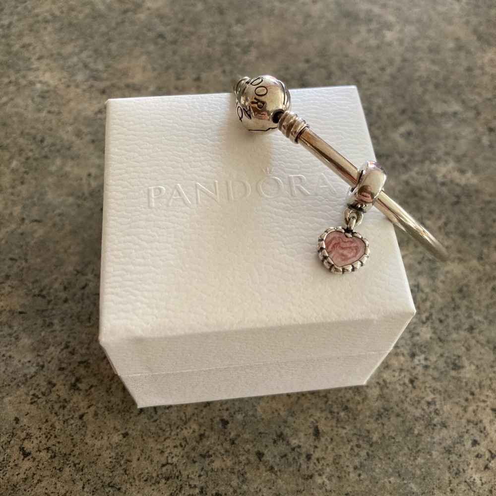 📿 Retired [Pandora] 925 Heart Young Love Pink Charm Dangle Bead Pendant, EUC